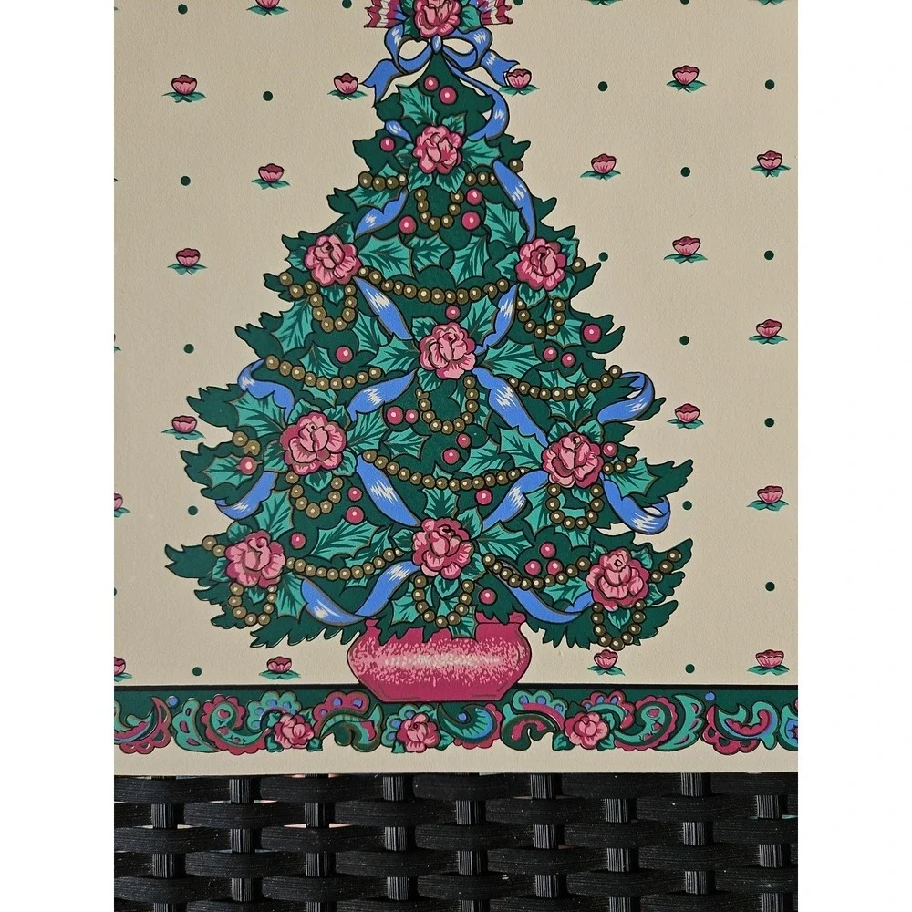4 BEAUTIFUL Vintage Vinyl Christmas Tree Placemats With Christmas Flowers‎